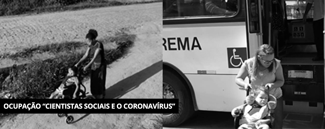 Duas fotos em preto e branco com uma faixa preta "Ocupação cientistas sociais e o coronavírus"